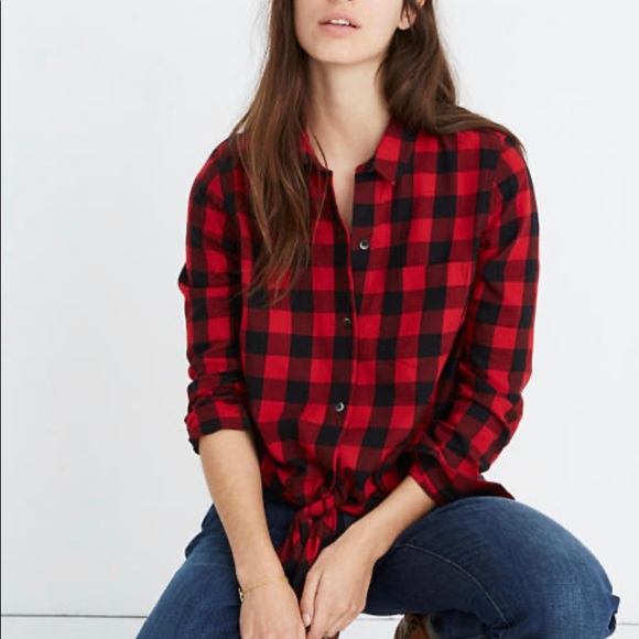Madewell Buffalo Check Tie Front Flannel Shirt - Picture 1 of 3